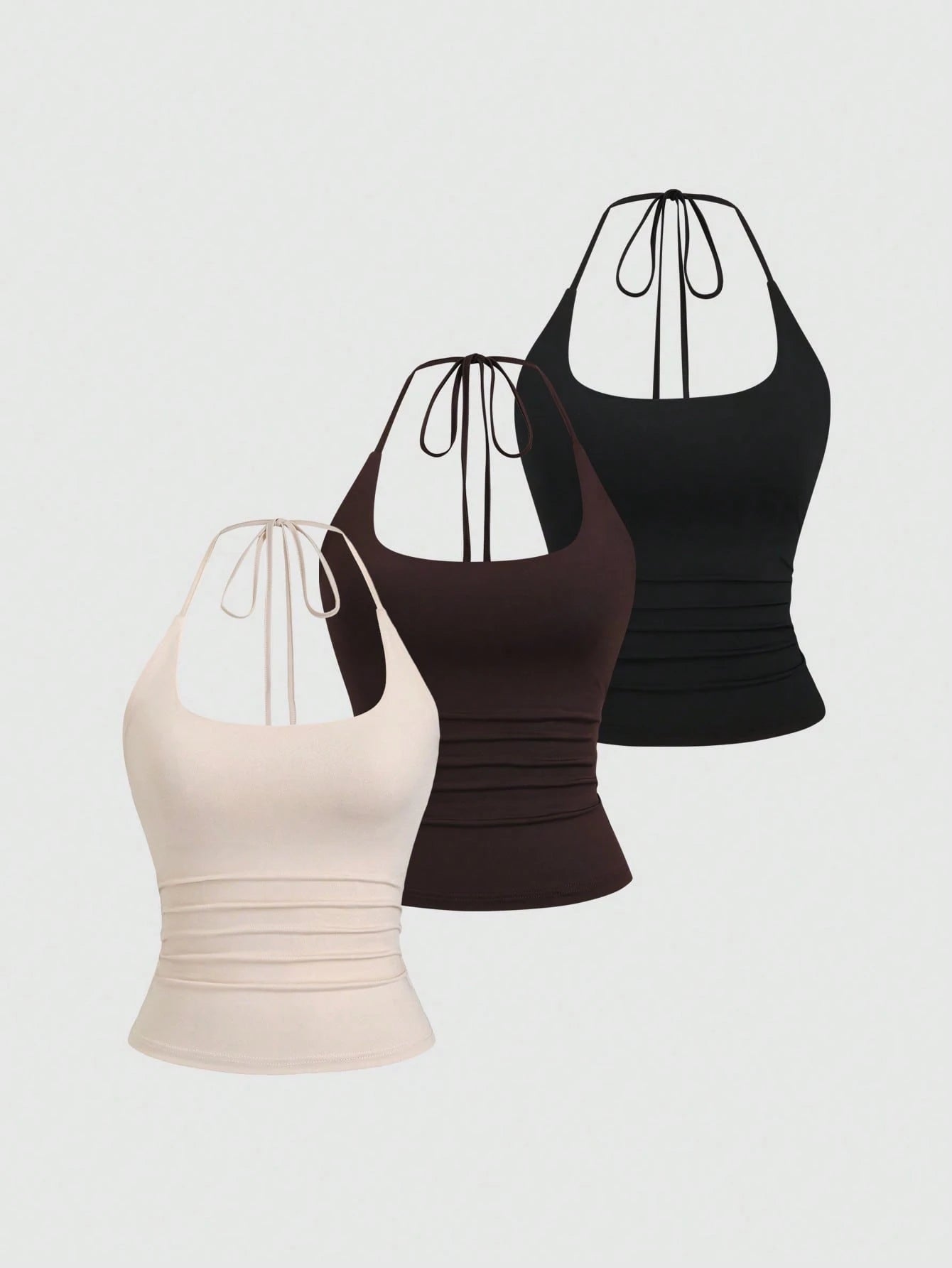 Sweetra Women's European And American Fashion Casual New Summer Slimming Sexy Halter Neck Elegant Backless Commuter Casual Fitness Versatile 3-Piece Set Top