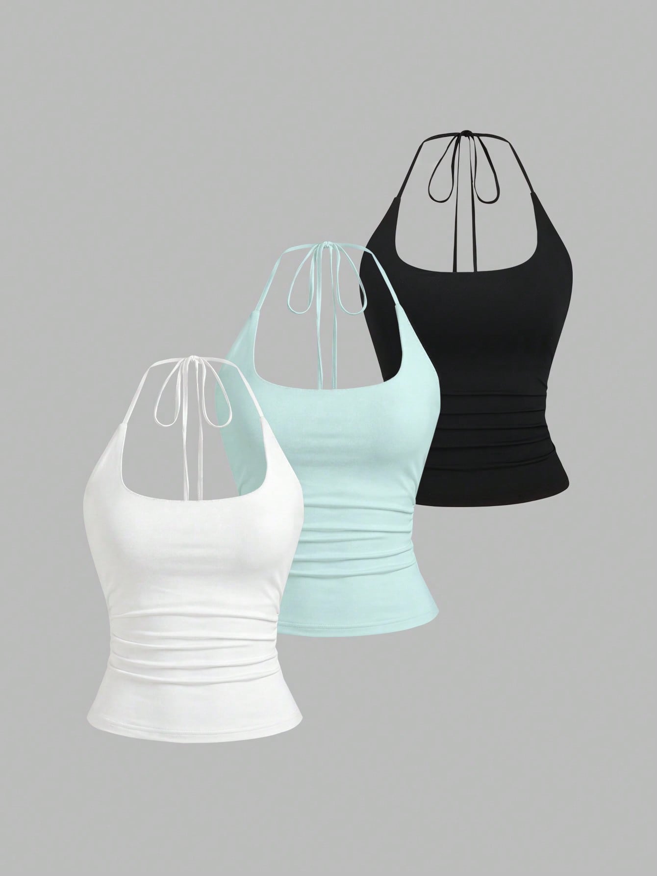 Sweetra Women's European And American Fashion Casual New Summer Slimming Sexy Halter Neck Elegant Backless Commuter Casual Fitness Versatile 3-Piece Set Top