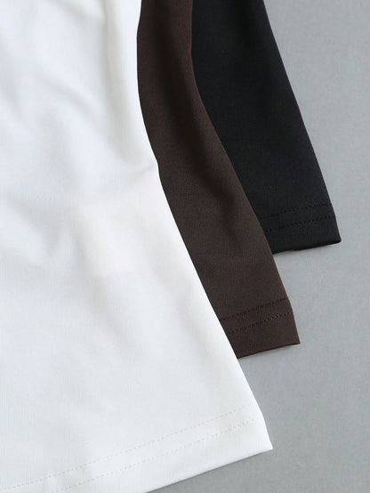 Sweetra Women's Spring/Summer Casual Vacation Comfortable Versatile U-Neck Slim Fit Black White Coffee 3 PiecesTank Top Set