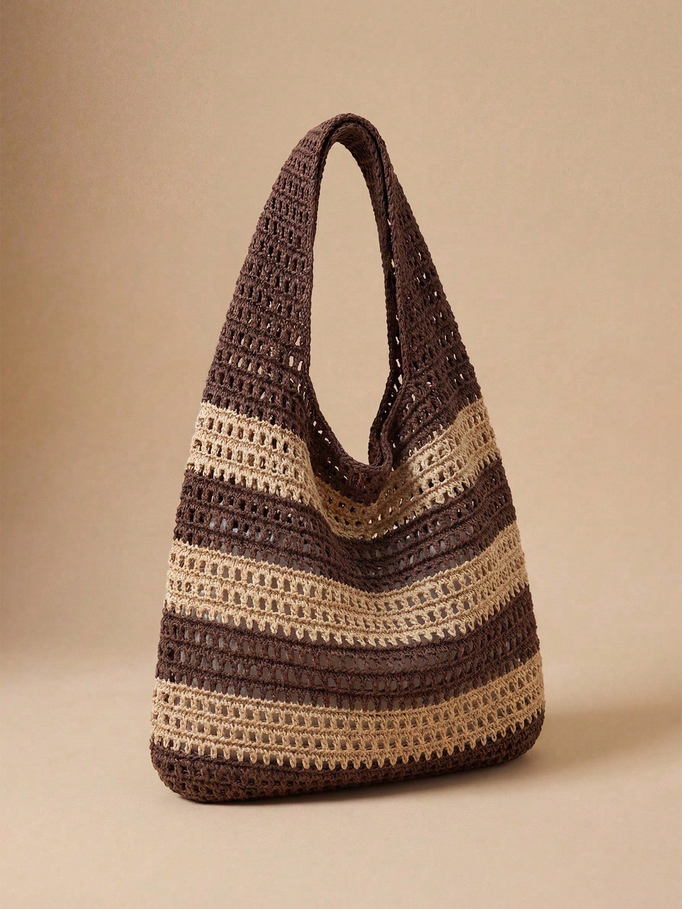 Swim Chiccia 2024 New Handmade Crochet Woven Tote Bag For Women, Vintage Striped Decor One Shoulder Large Capacity Handbag, Perfect For Beach Vacation, Travel, Shopping And Holiday Essential, Eye-Catc