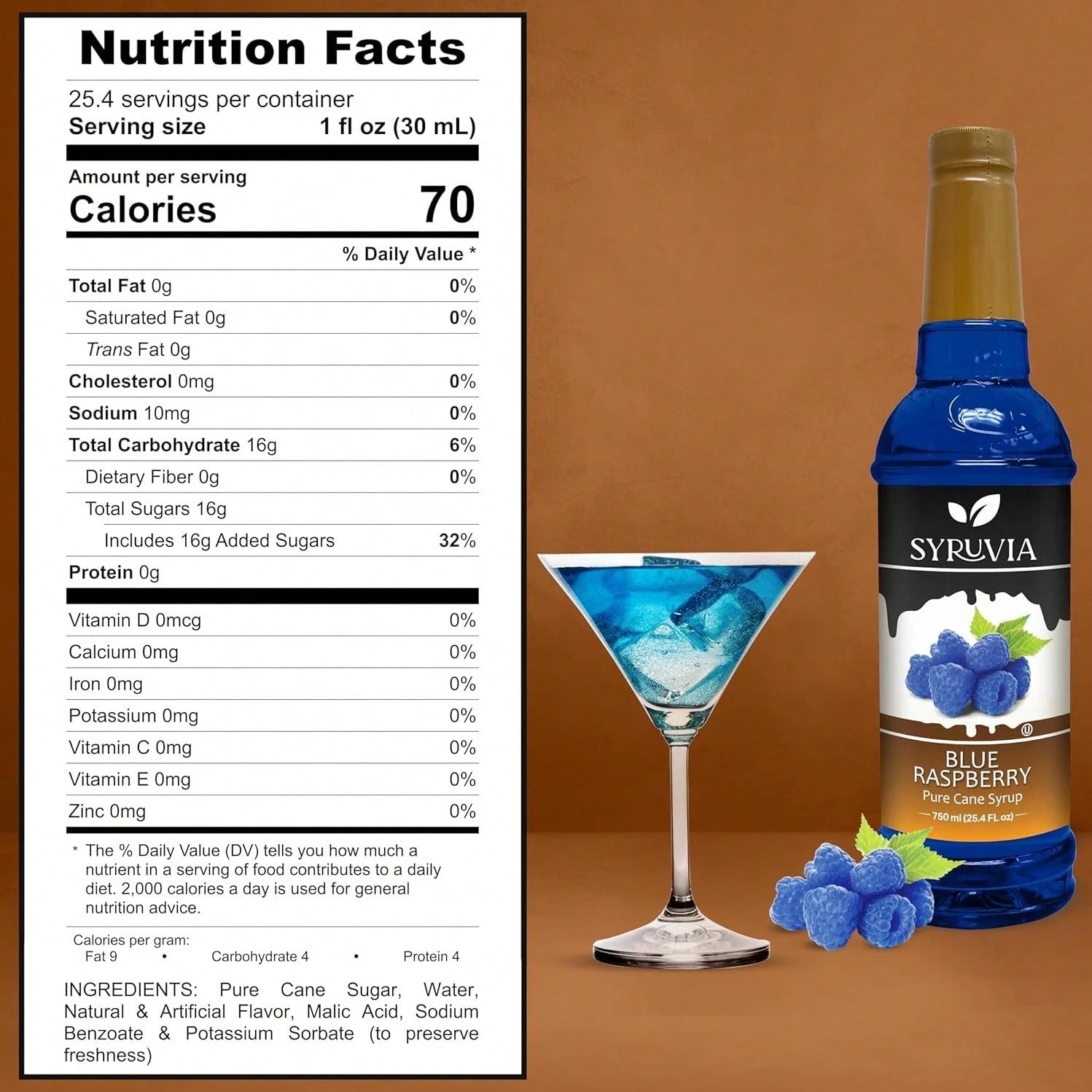 Syruvia Blue Raspberry Syrup 25.40 Ounces Blue Raspberry Flavoring Syrup