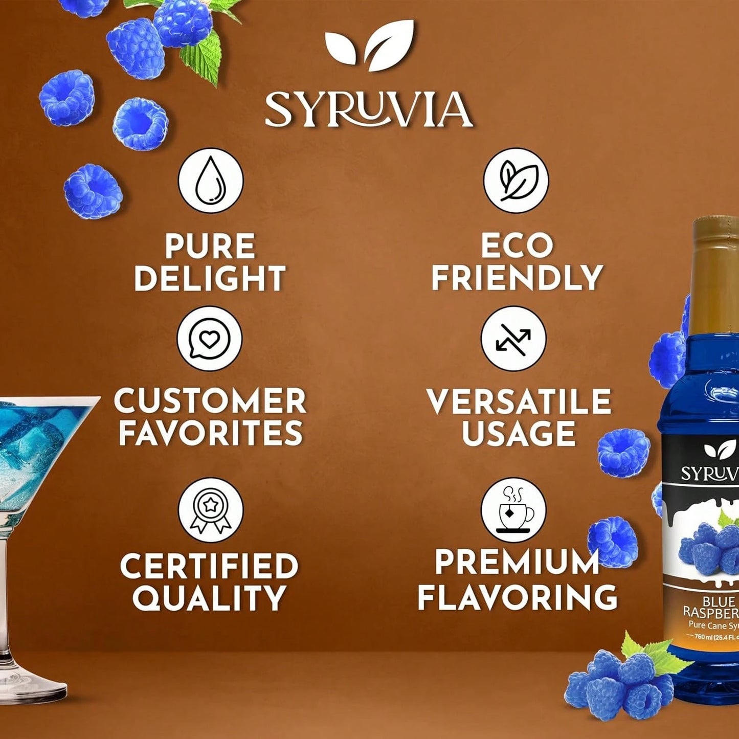 Syruvia Blue Raspberry Syrup 25.40 Ounces Blue Raspberry Flavoring Syrup