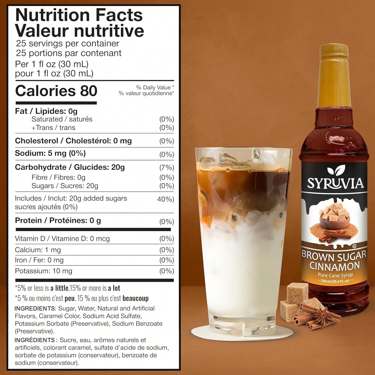 Syruvia Brown Sugar Cinnamon Syrup For Coffee 25.4 Ounces Brown Sugar Cinnamon Coffee Syrup Flavor