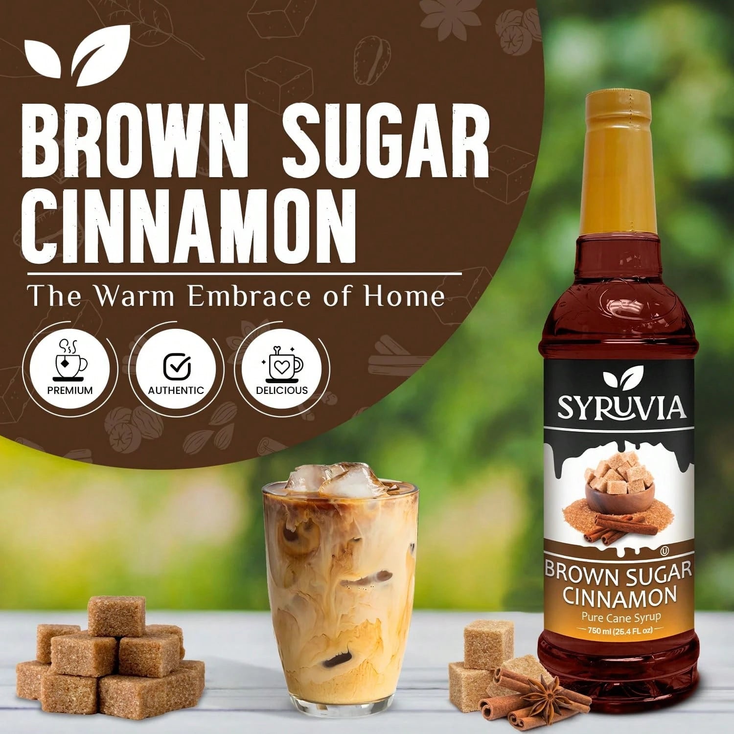 Syruvia Brown Sugar Cinnamon Syrup For Coffee 25.4 Ounces Brown Sugar Cinnamon Coffee Syrup Flavor