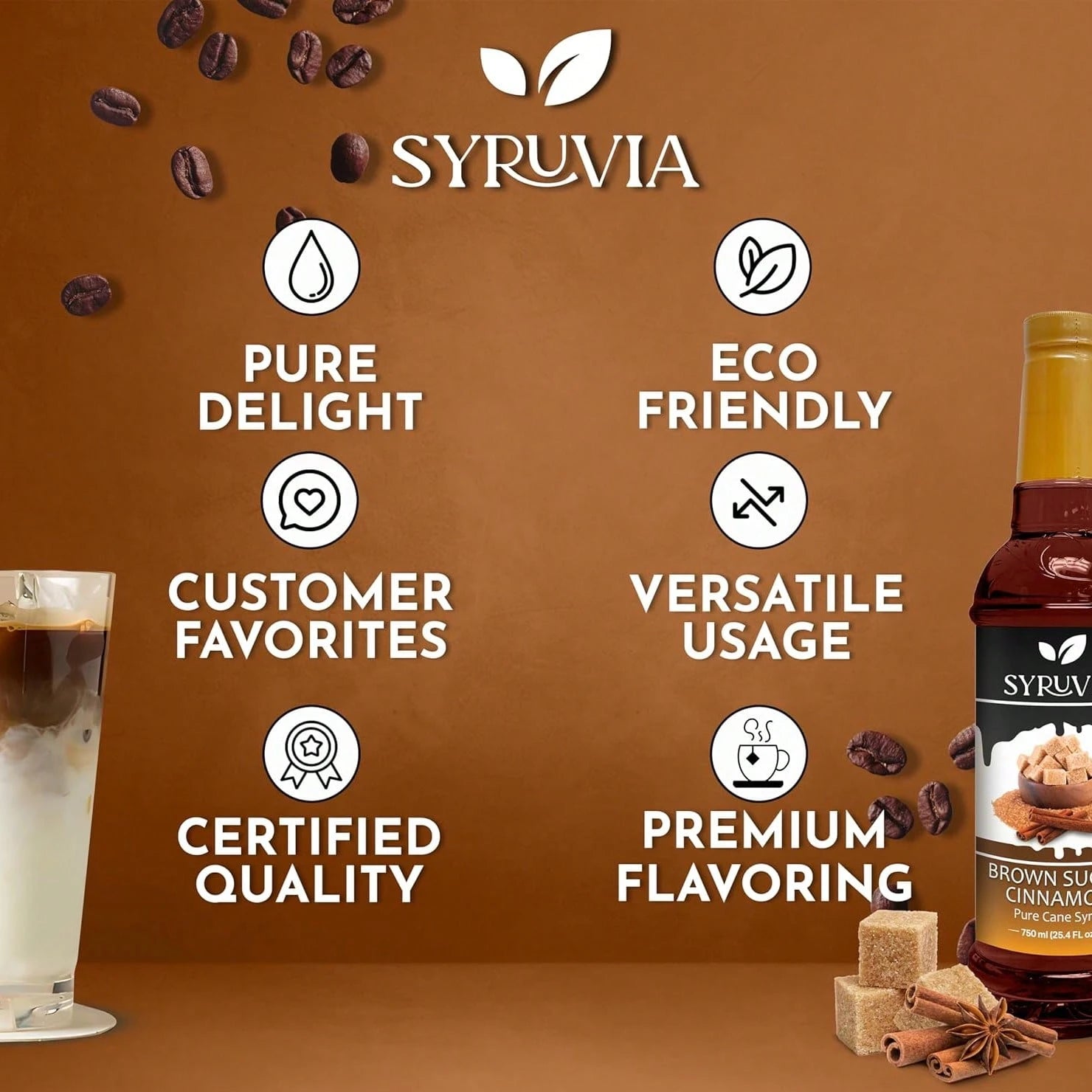 Syruvia Brown Sugar Cinnamon Syrup For Coffee 25.4 Ounces Brown Sugar Cinnamon Coffee Syrup Flavor