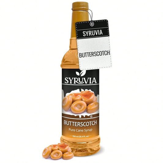 Syruvia Butterscotch Coffee Syrup- 25.4 Fl Oz. Premium Coffee Flavoring Syrup. Kosher, And Gluten-Free. Perfect For Enhancing Drinks, Sodas, Shakes, Desserts, And More.