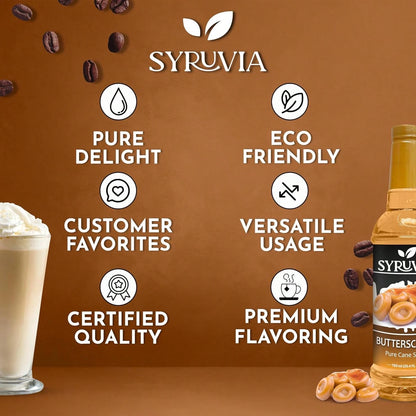 Syruvia Butterscotch Coffee Syrup- 25.4 Fl Oz. Premium Coffee Flavoring Syrup. Kosher, And Gluten-Free. Perfect For Enhancing Drinks, Sodas, Shakes, Desserts, And More.