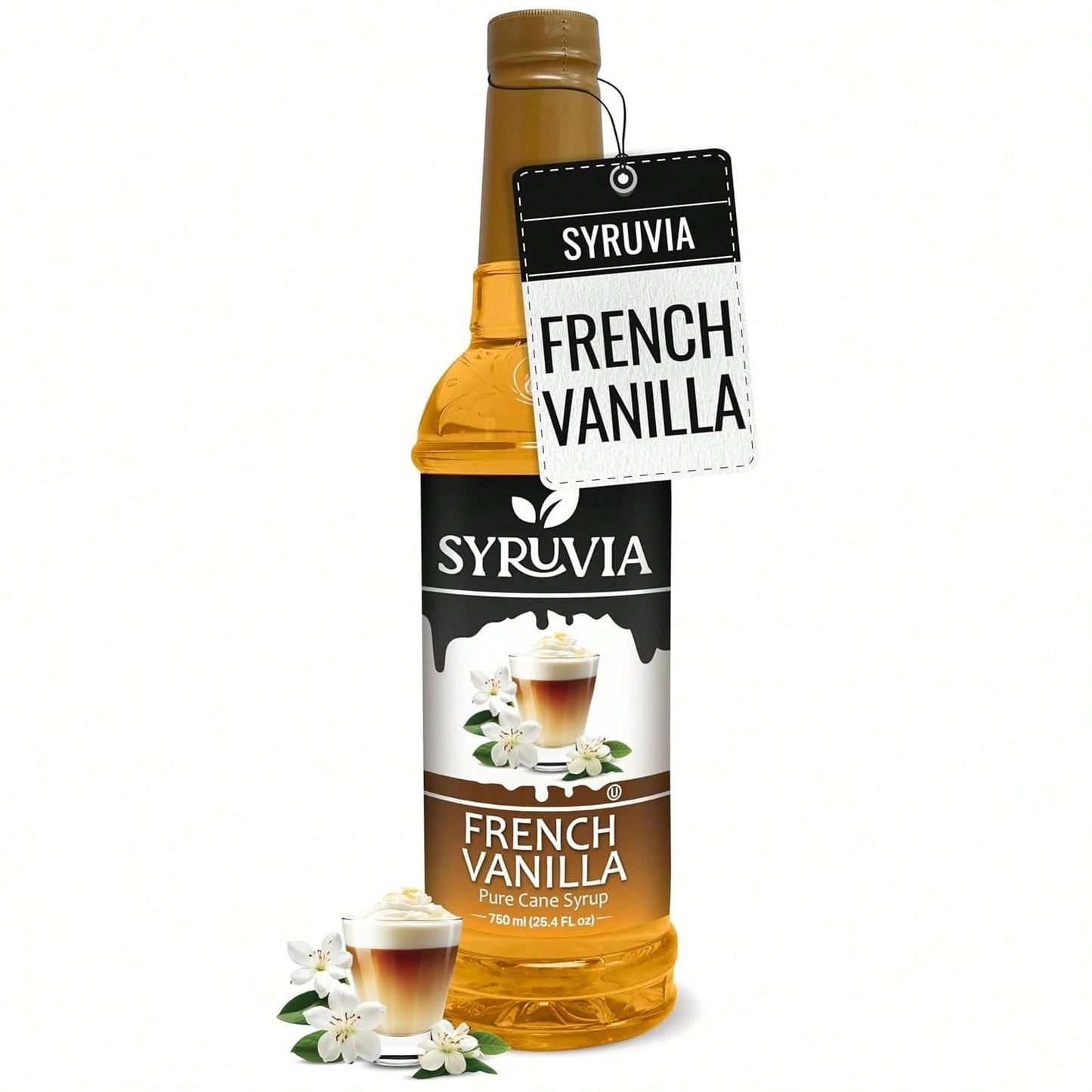 Syruvia French Vanilla Coffee Syrup- 25.4 Fl Oz. Premium Coffee Flavoring Syrup. Kosher, And Gluten-Free. Perfect For Enhancing Drinks, Sodas, Shakes, Desserts, And More.