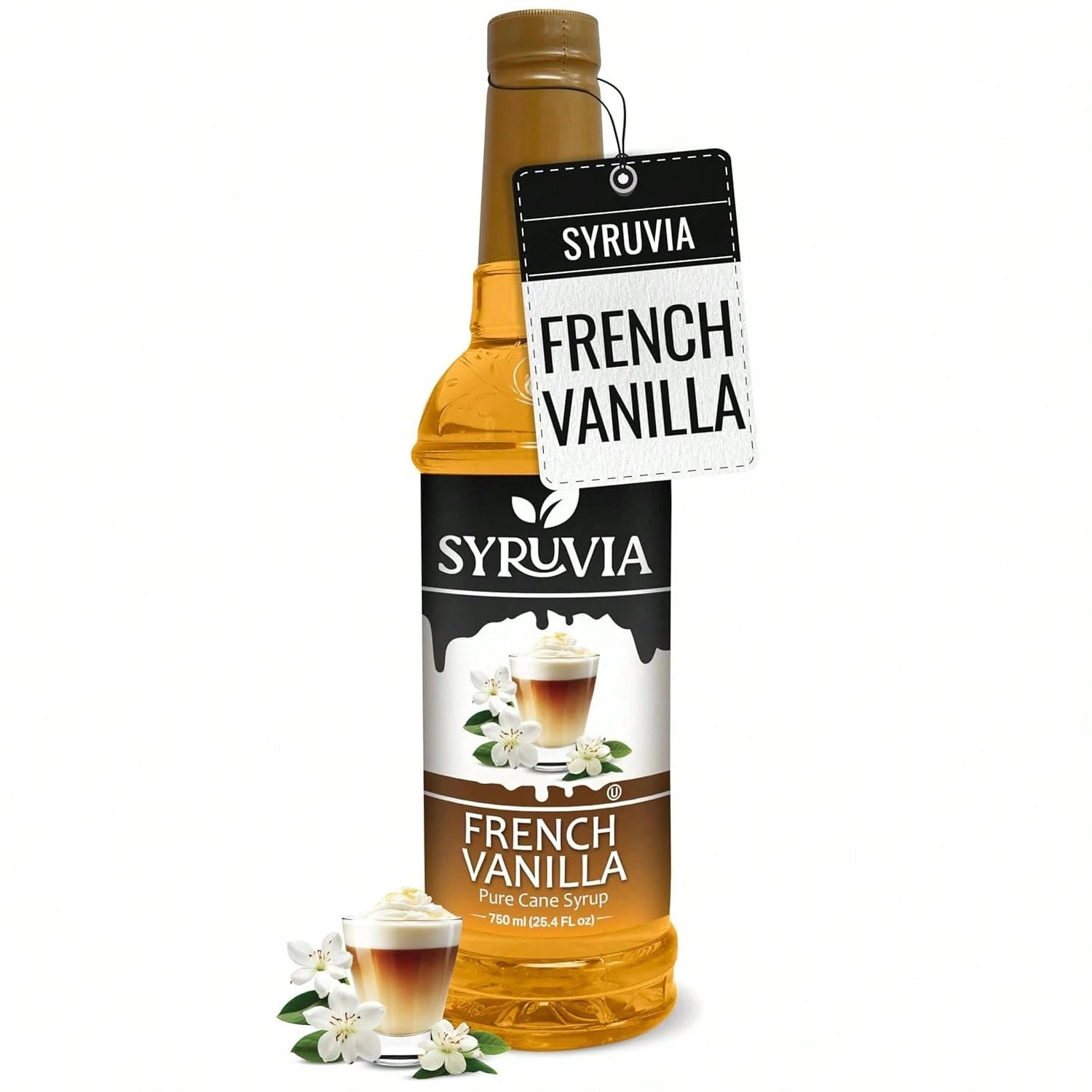 Syruvia French Vanilla Coffee Syrup- 25.4 Fl Oz. Premium Coffee Flavoring Syrup. Kosher, And Gluten-Free. Perfect For Enhancing Drinks, Sodas, Shakes, Desserts, And More.