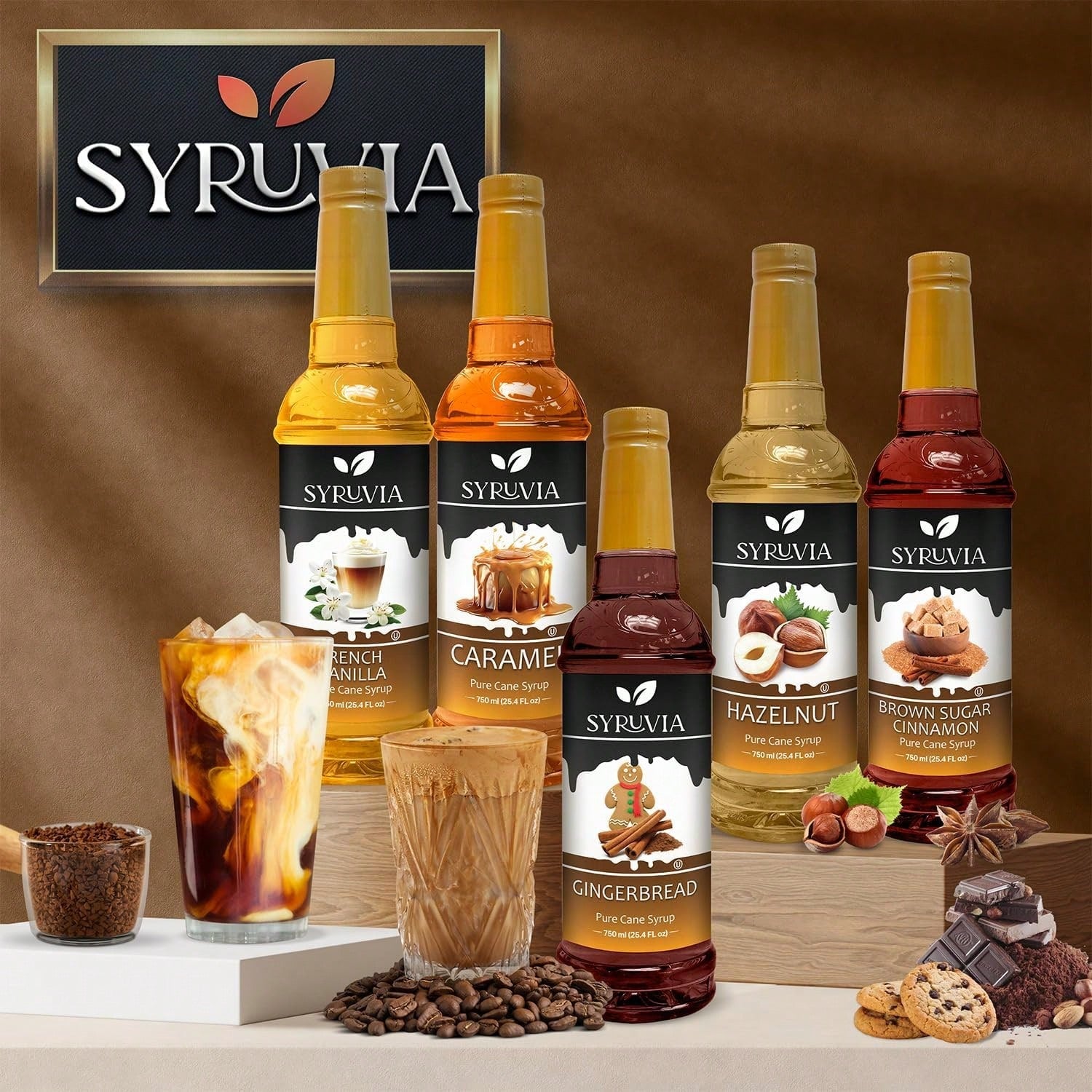 Syruvia French Vanilla Coffee Syrup- 25.4 Fl Oz. Premium Coffee Flavoring Syrup. Kosher, And Gluten-Free. Perfect For Enhancing Drinks, Sodas, Shakes, Desserts, And More.