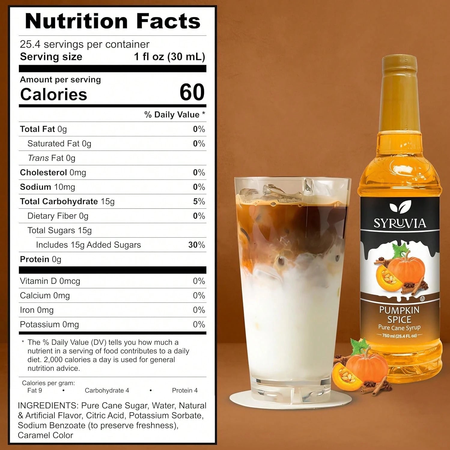 Syruvia Pumpkin Spice Syrup For Coffee 25.4 Ounces Pumpkin Spice Flavored Coffee Syrup