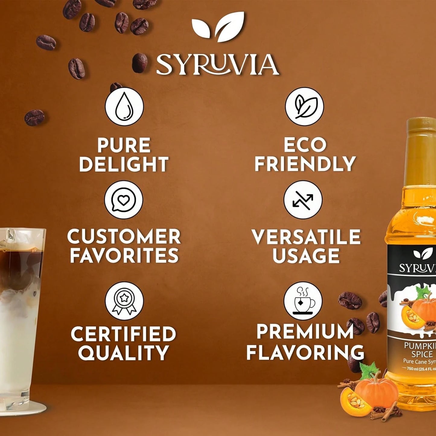 Syruvia Pumpkin Spice Syrup For Coffee 25.4 Ounces Pumpkin Spice Flavored Coffee Syrup