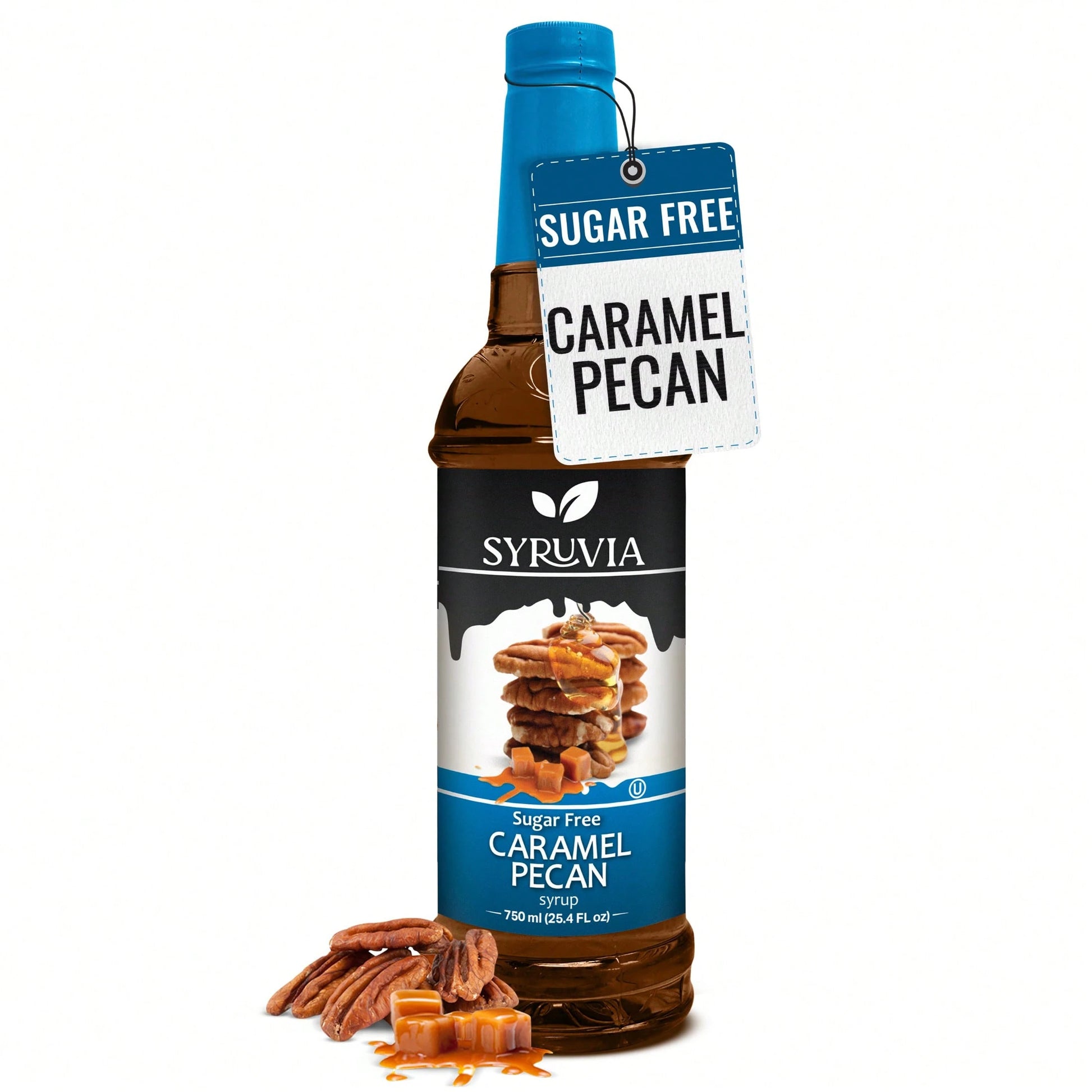 Syruvia Sugar-Free Caramel Pecan Syrup- 25.4 Fl Oz Premium Coffee Flavoring Syrup. 0 Calories, Kosher, And Gluten-Free. Ideal For Drinks, Sodas, Shakes, Desserts, And More.