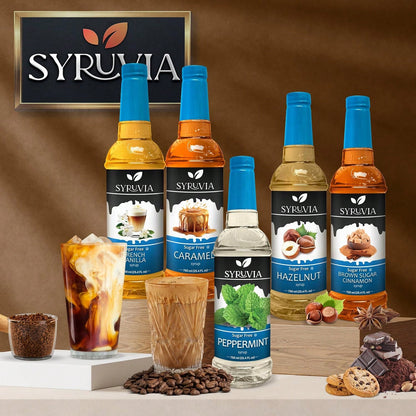 Syruvia Sugar-Free Caramel Pecan Syrup- 25.4 Fl Oz Premium Coffee Flavoring Syrup. 0 Calories, Kosher, And Gluten-Free. Ideal For Drinks, Sodas, Shakes, Desserts, And More.
