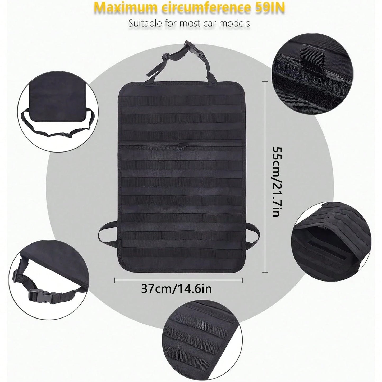 Tactical Vehicle Organizers Panel Vehicle Protector Organizers, Universal Tactical Car Seat Back Organizer Bag, Tactical Seat Covers With 5 Detachable Pouches For Universal Fits For Most Of Vehicle Ca