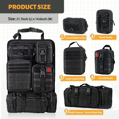 Tactical Vehicle Organizers Panel Vehicle Protector Organizers, Universal Tactical Car Seat Back Organizer Bag, Tactical Seat Covers With 5 Detachable Pouches For Universal Fits For Most Of Vehicle Ca