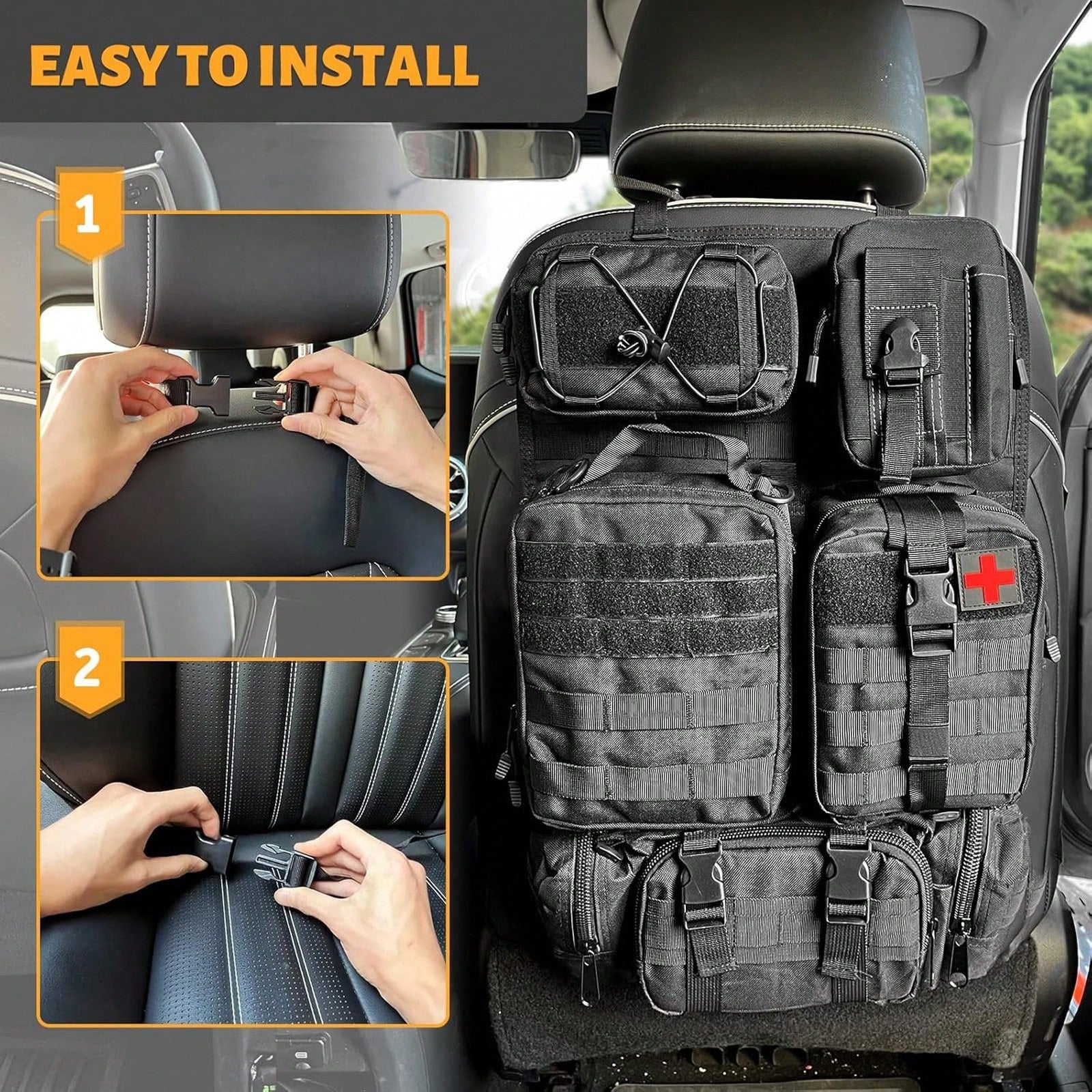 Tactical Vehicle Organizers Panel Vehicle Protector Organizers, Universal Tactical Car Seat Back Organizer Bag, Tactical Seat Covers With 5 Detachable Pouches For Universal Fits For Most Of Vehicle Ca