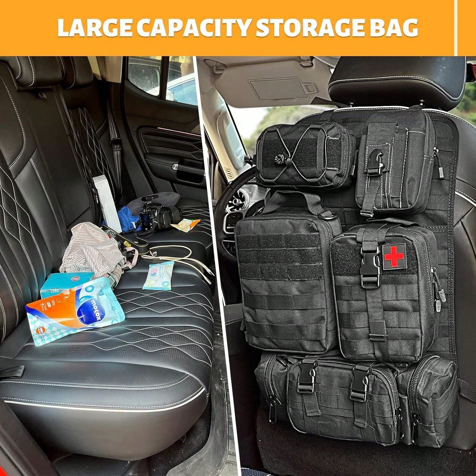 Tactical Vehicle Organizers Panel Vehicle Protector Organizers, Universal Tactical Car Seat Back Organizer Bag, Tactical Seat Covers With 5 Detachable Pouches For Universal Fits For Most Of Vehicle Ca