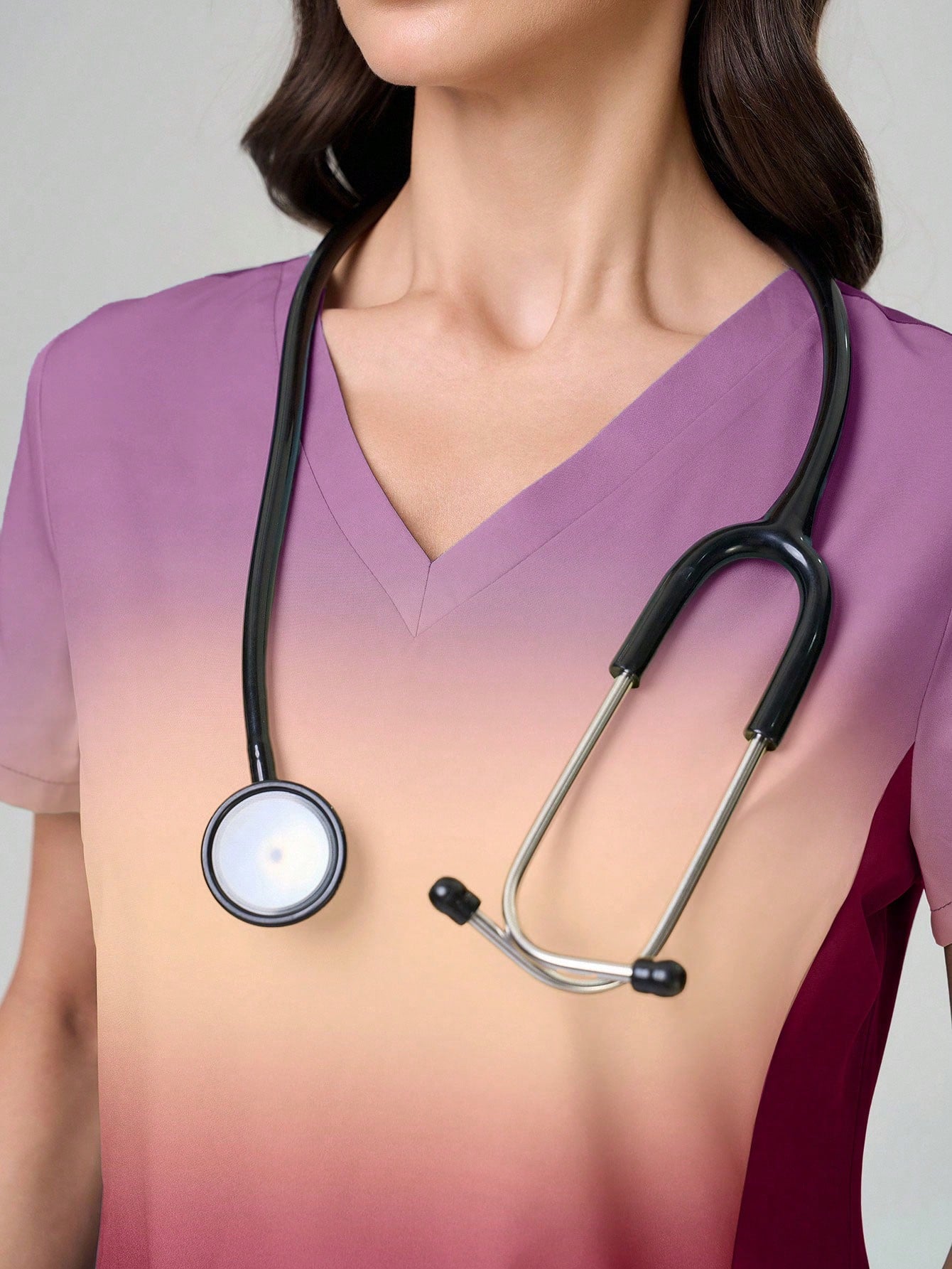 TaskEZ Ombre Short Sleeve Top And Solid Color Pants Scrub Uniform Set