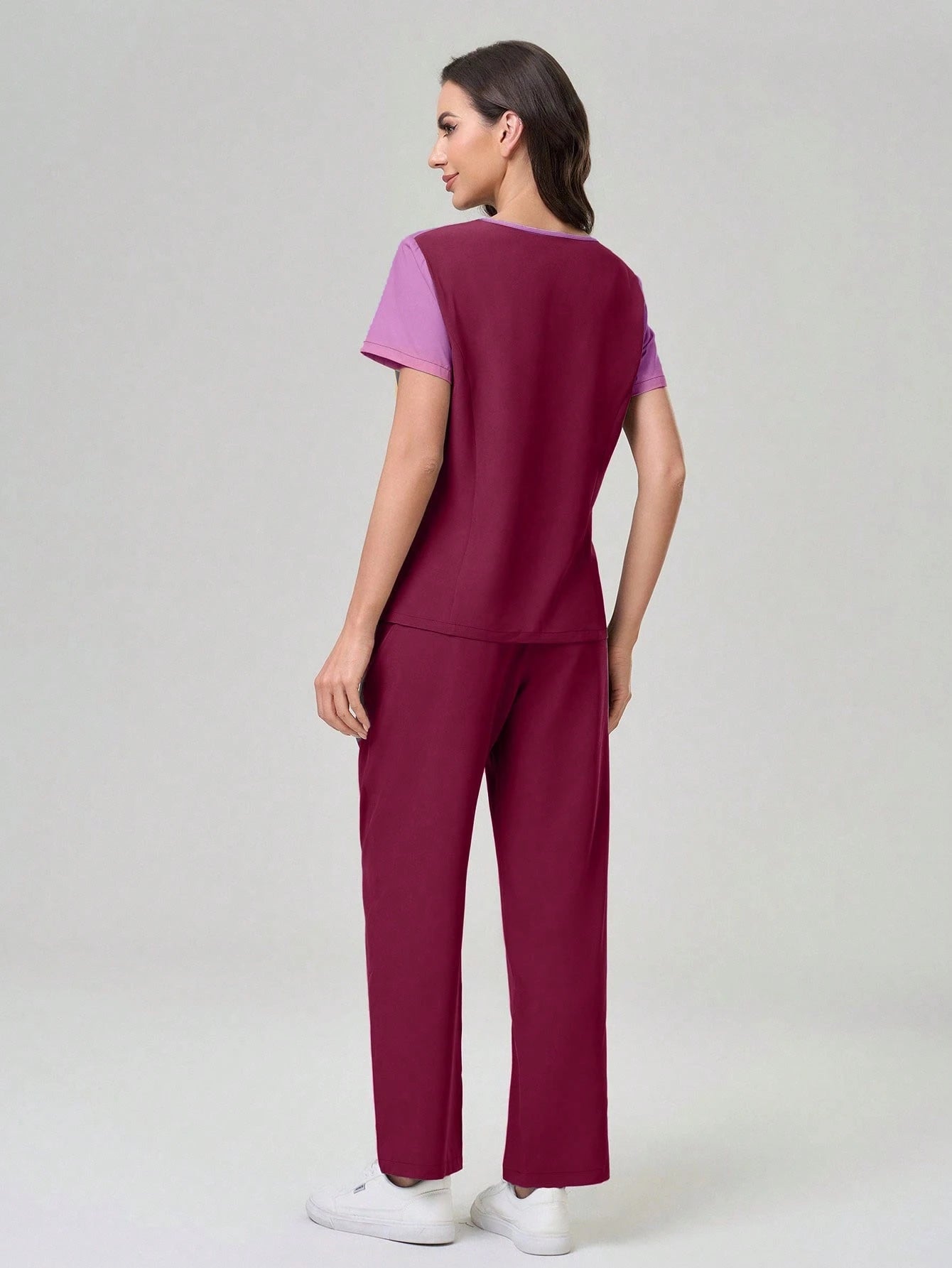 TaskEZ Ombre Short Sleeve Top And Solid Color Pants Scrub Uniform Set