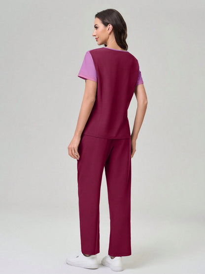 TaskEZ Ombre Short Sleeve Top And Solid Color Pants Scrub Uniform Set