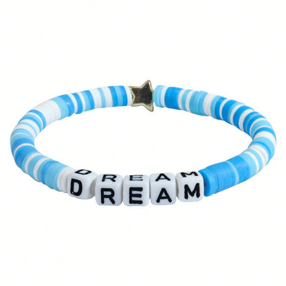 Teen DIY Color Soft Clay Bracelet, Custom Alphabet Word Stackable Elastic Friendship Wrist Ornaments Student Exchange Daily Gift Jewelry