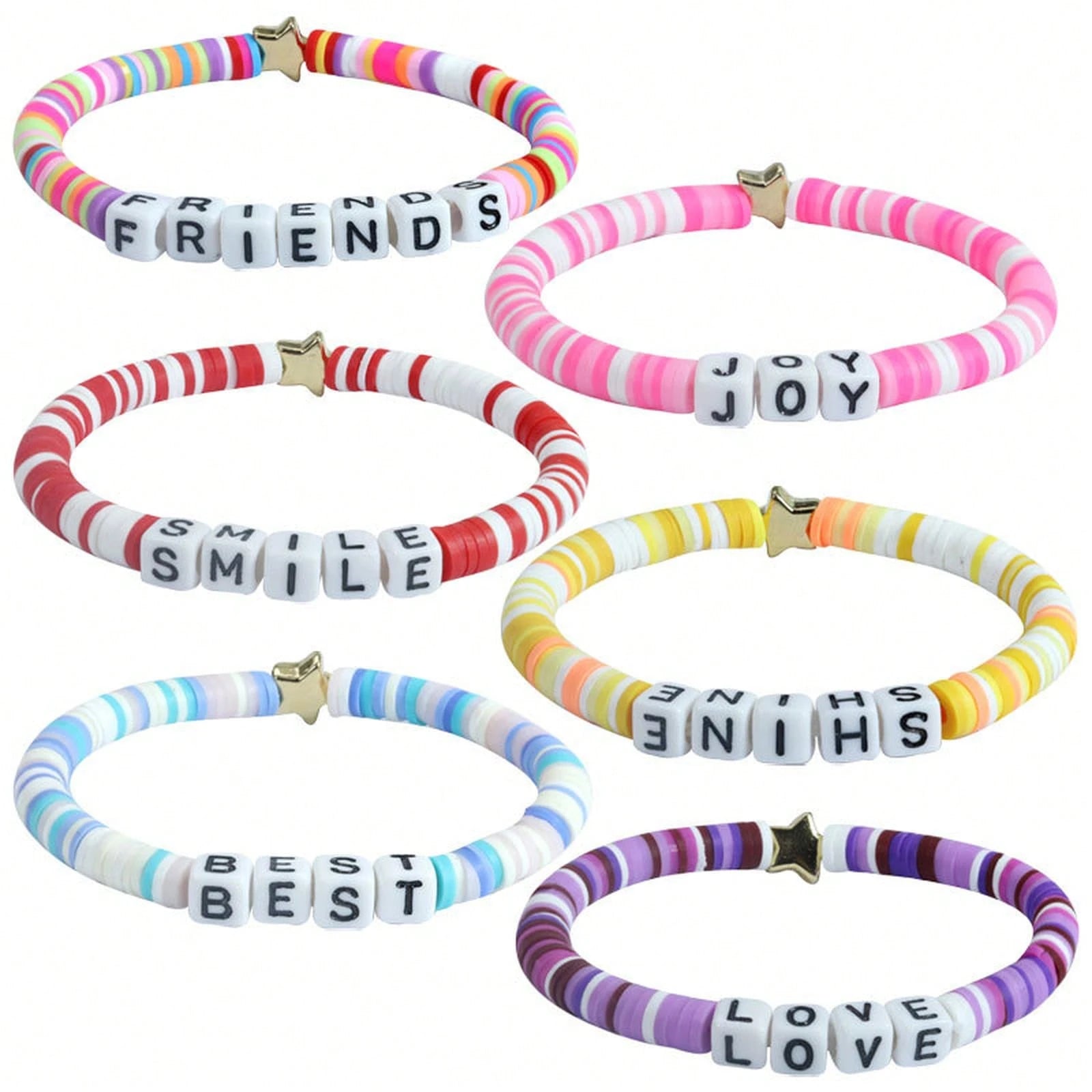 Teen DIY Color Soft Clay Bracelet, Custom Alphabet Word Stackable Elastic Friendship Wrist Ornaments Student Exchange Daily Gift Jewelry