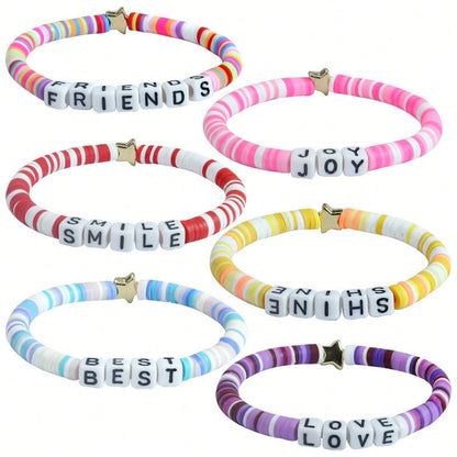 Teen DIY Color Soft Clay Bracelet, Custom Alphabet Word Stackable Elastic Friendship Wrist Ornaments Student Exchange Daily Gift Jewelry