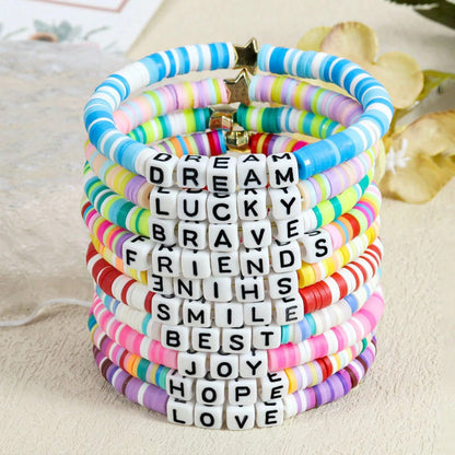 Teen DIY Color Soft Clay Bracelet, Custom Alphabet Word Stackable Elastic Friendship Wrist Ornaments Student Exchange Daily Gift Jewelry