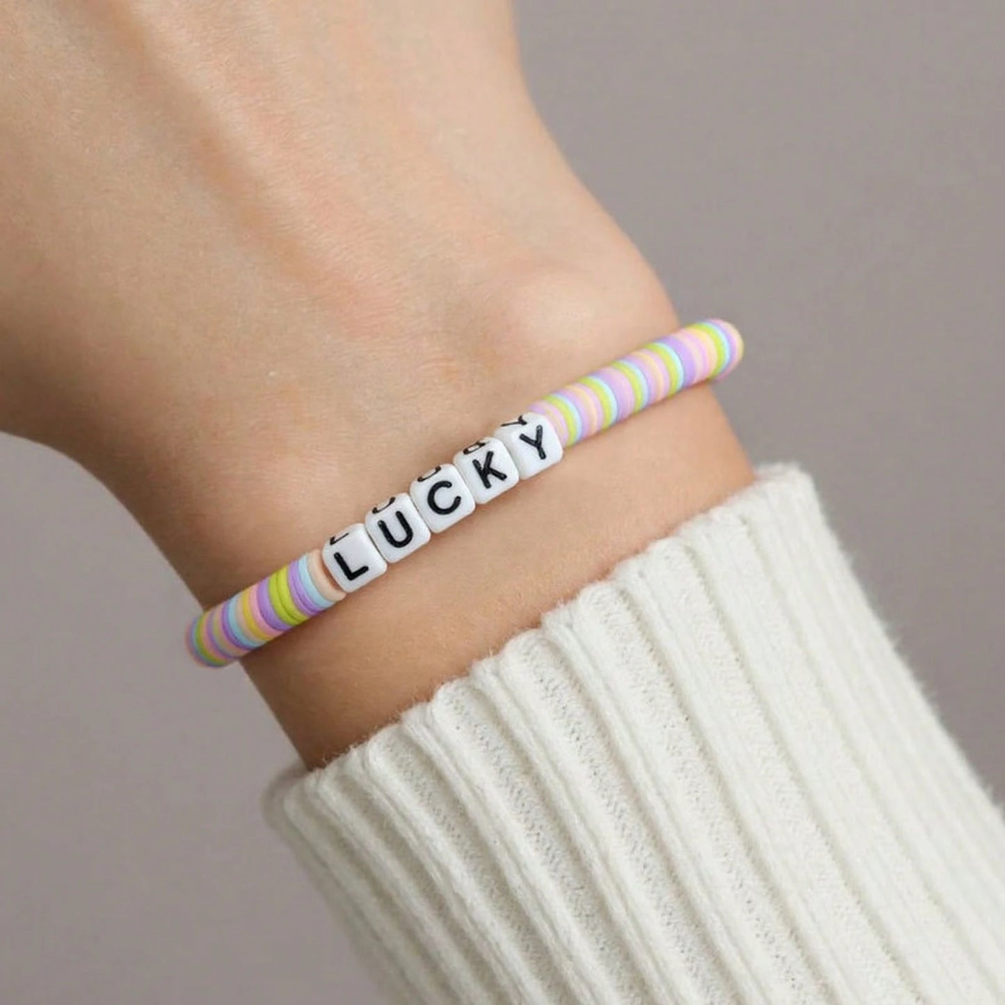 Teen DIY Color Soft Clay Bracelet, Custom Alphabet Word Stackable Elastic Friendship Wrist Ornaments Student Exchange Daily Gift Jewelry