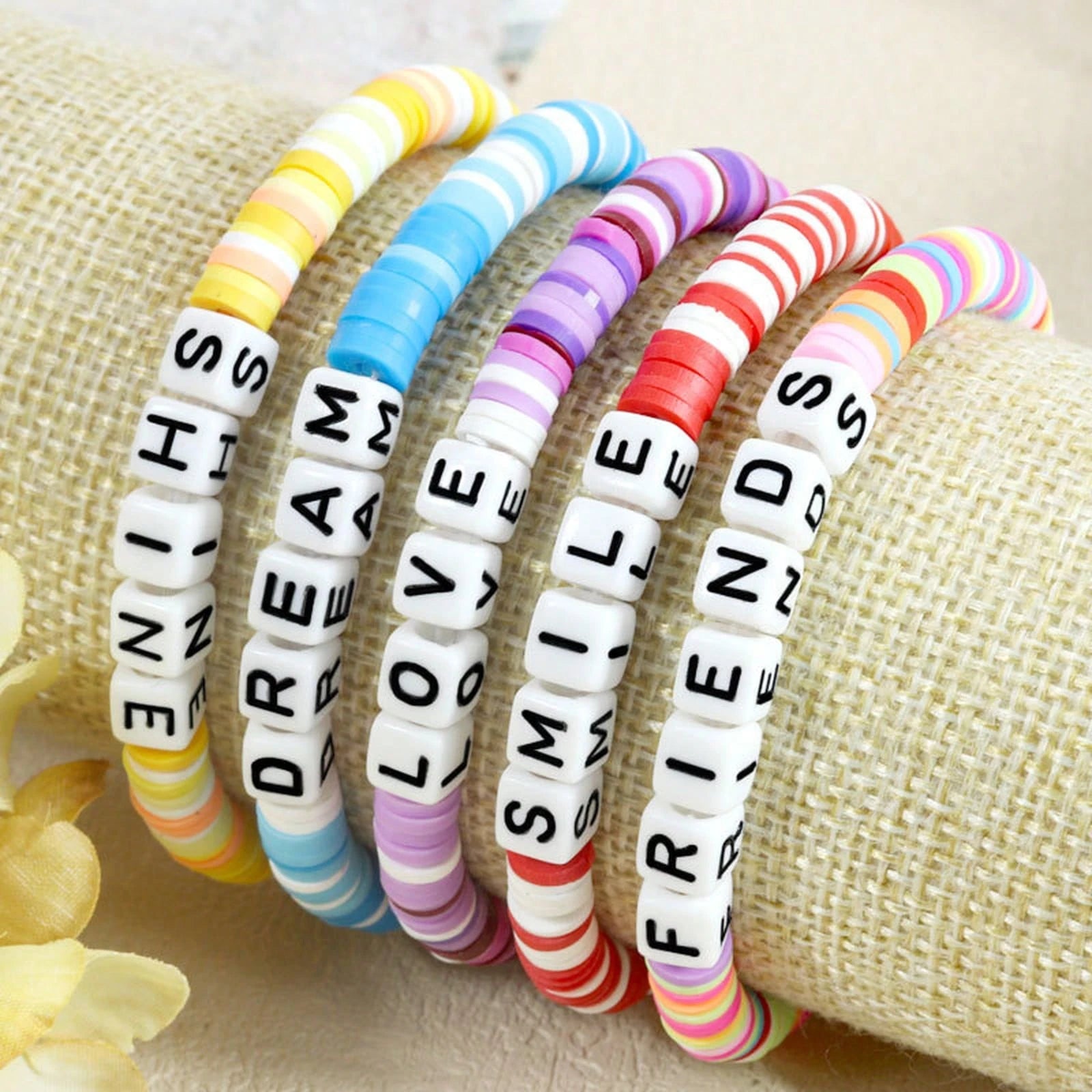 Teen DIY Color Soft Clay Bracelet, Custom Alphabet Word Stackable Elastic Friendship Wrist Ornaments Student Exchange Daily Gift Jewelry