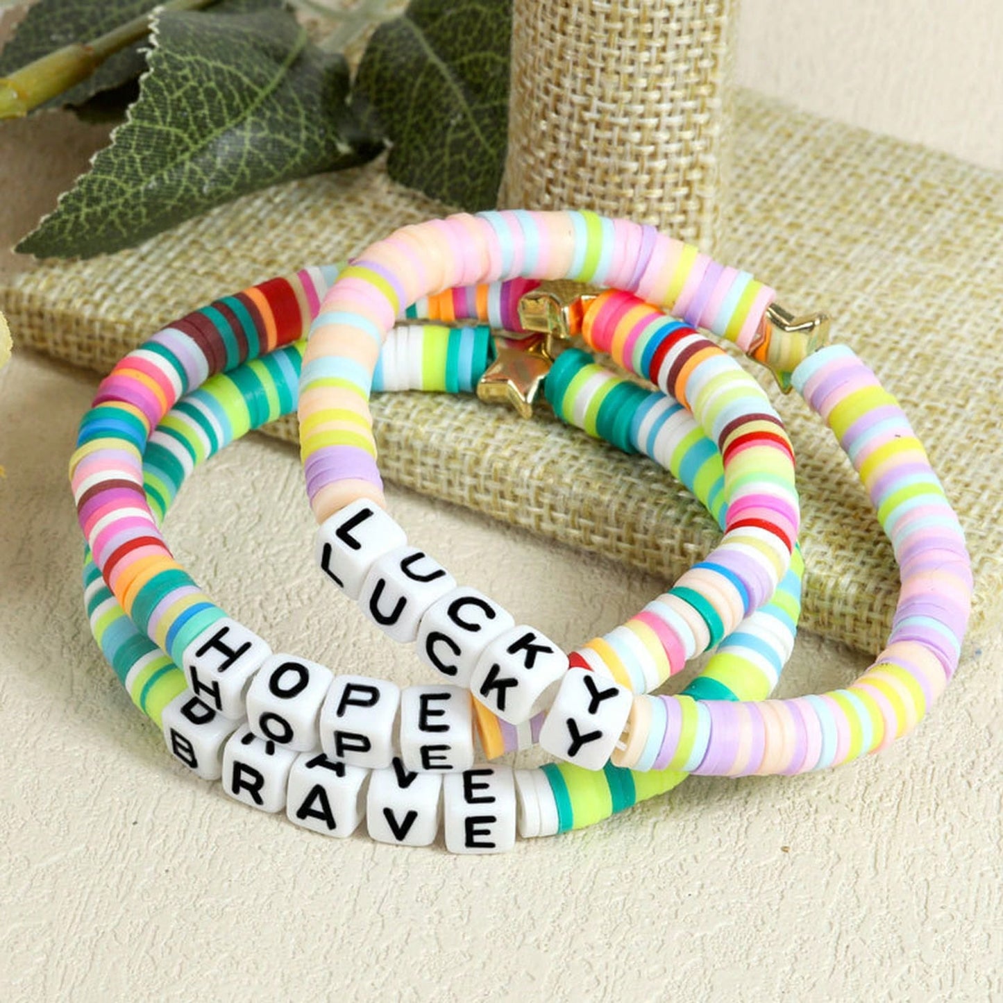 Teen DIY Color Soft Clay Bracelet, Custom Alphabet Word Stackable Elastic Friendship Wrist Ornaments Student Exchange Daily Gift Jewelry