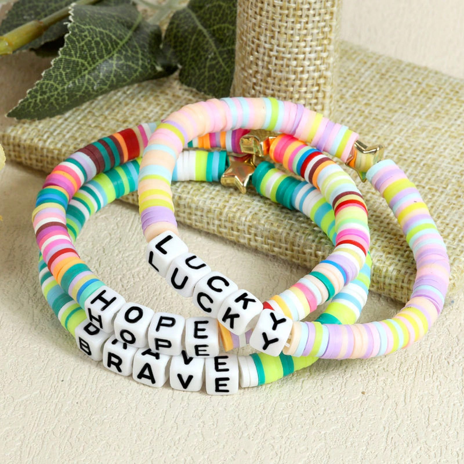 Teen DIY Color Soft Clay Bracelet, Custom Alphabet Word Stackable Elastic Friendship Wrist Ornaments Student Exchange Daily Gift Jewelry