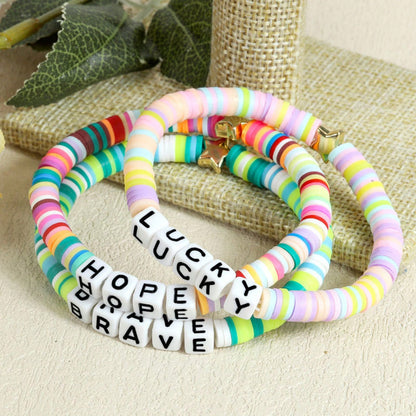 Teen DIY Color Soft Clay Bracelet, Custom Alphabet Word Stackable Elastic Friendship Wrist Ornaments Student Exchange Daily Gift Jewelry