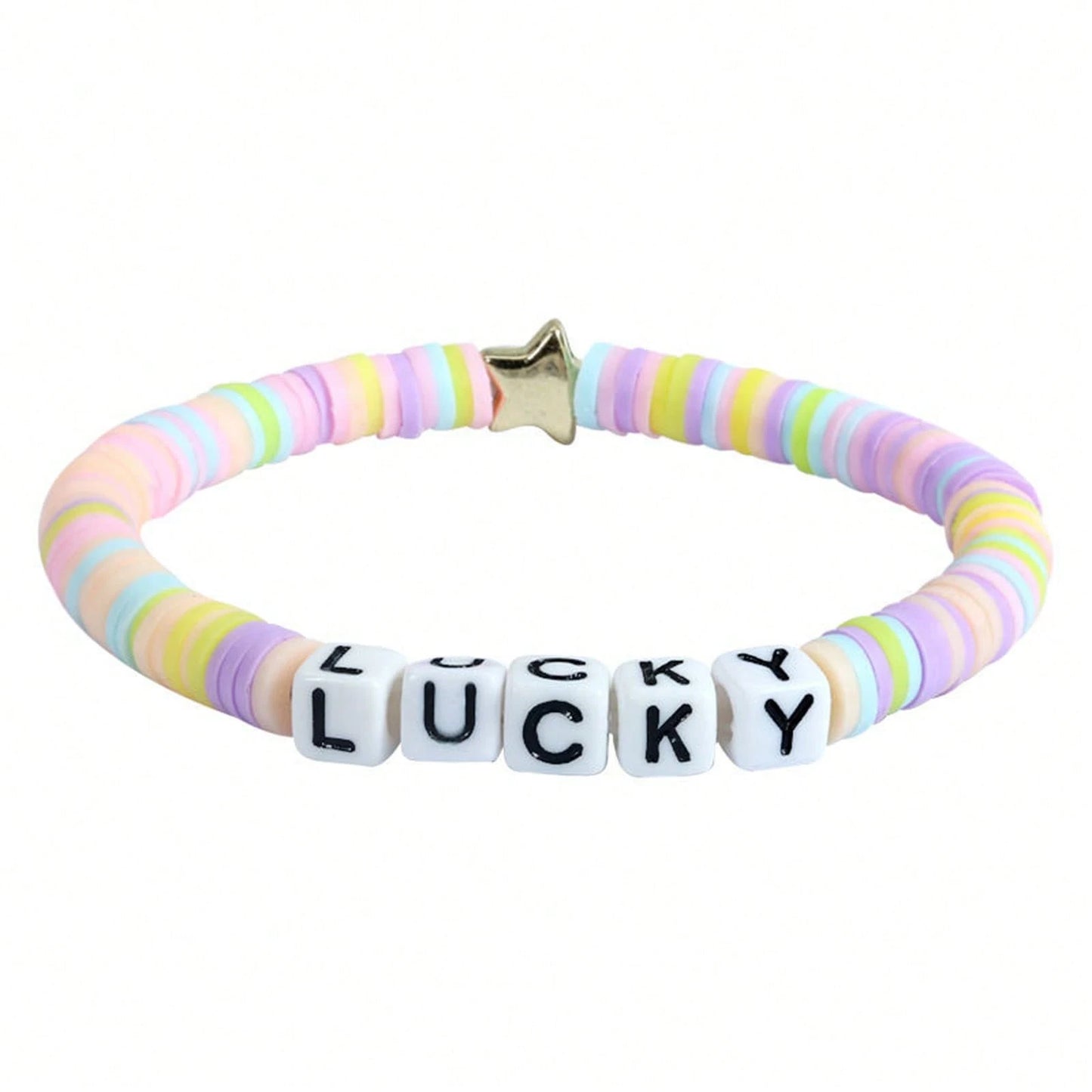 Teen DIY Color Soft Clay Bracelet, Custom Alphabet Word Stackable Elastic Friendship Wrist Ornaments Student Exchange Daily Gift Jewelry