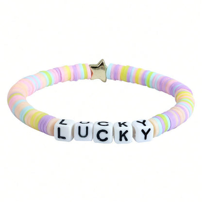 Teen DIY Color Soft Clay Bracelet, Custom Alphabet Word Stackable Elastic Friendship Wrist Ornaments Student Exchange Daily Gift Jewelry