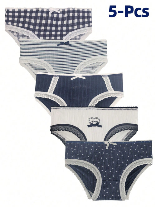 Teen Girl 5pcs Striped & Polka Dot Print Brief