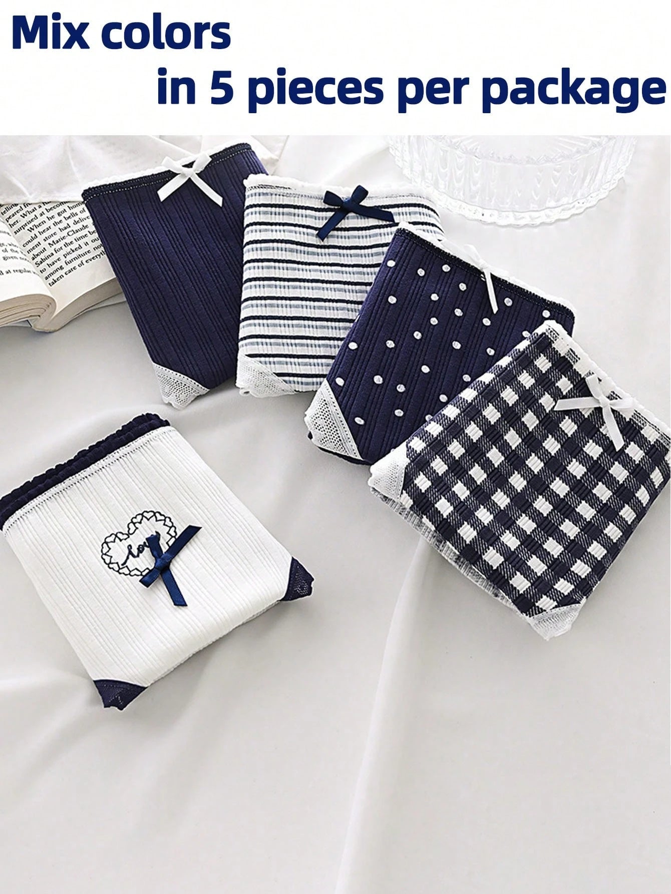 Teen Girl 5pcs Striped & Polka Dot Print Brief