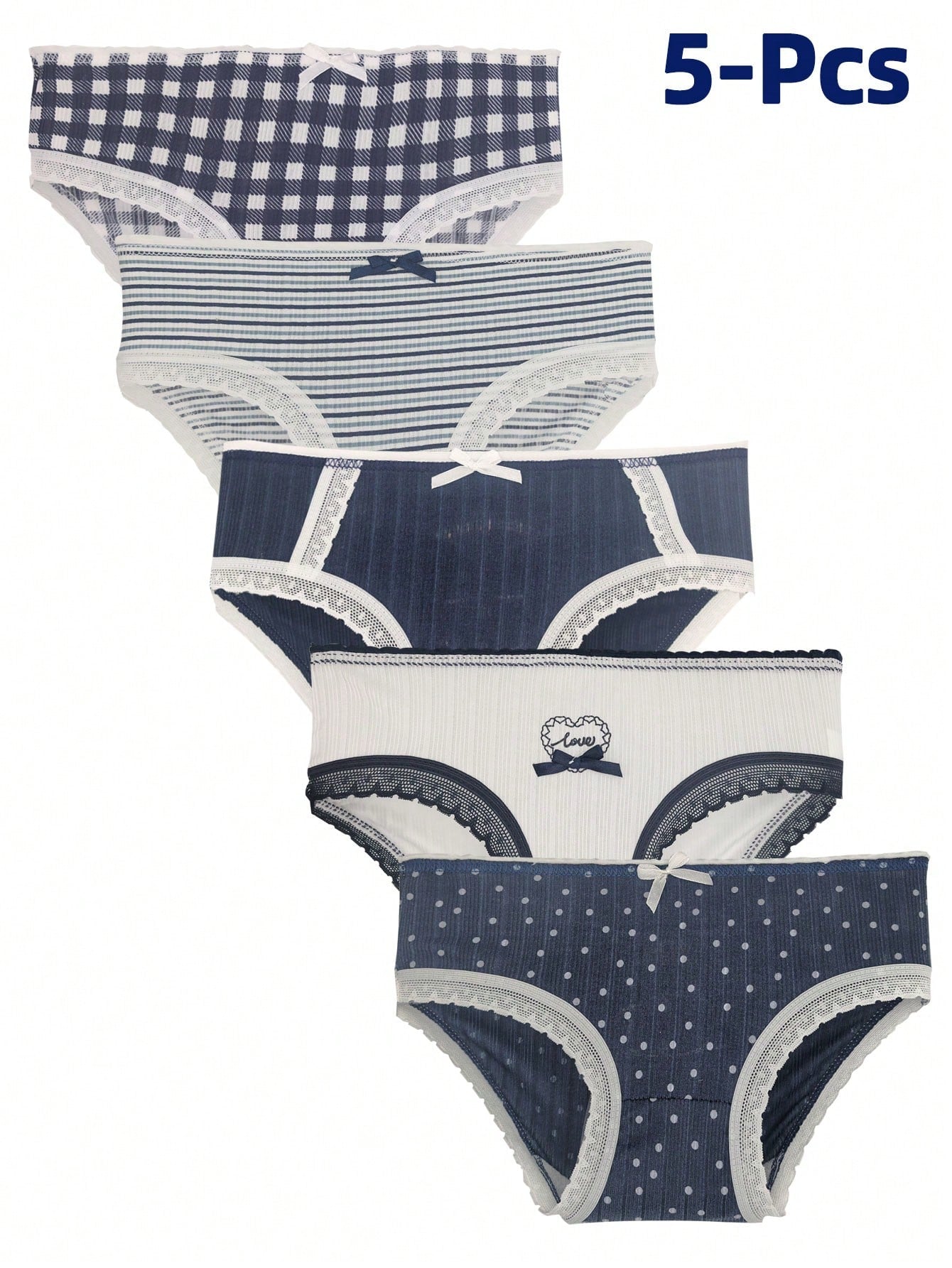 Teen Girl 5pcs Striped & Polka Dot Print Brief