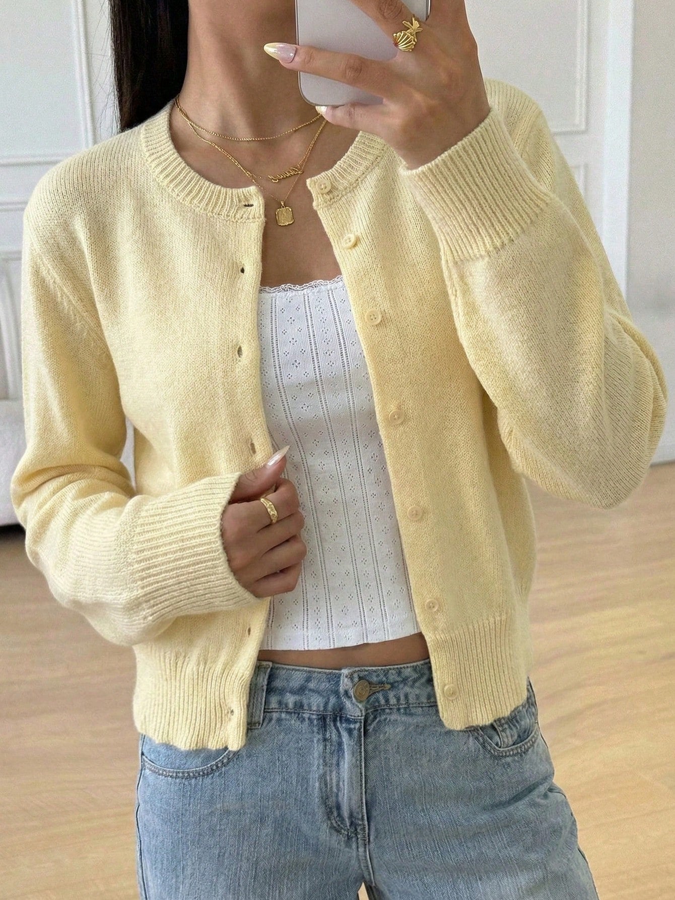 Teen Girl Casual Versatile Solid Color Cardigan Back-To-School Graduation White Autumn