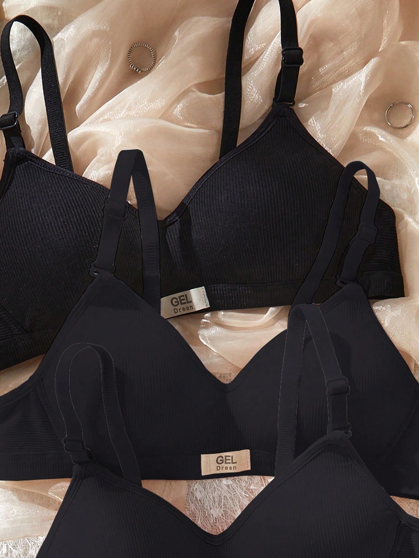 Teen Girls' Bras 3-Piece Set,High-Quality Black Stylish Simple Design Bralettes No Wire Bra Tops For Winter,Work All Seasons Spring/Summer