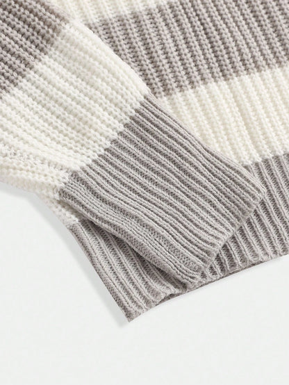 Teen Girls Casual Striped Knit Sweater,Minimalist&Fashionable,Suitable For Everyday Wear,Autumn/Winter Cute Tops Cropped Off Shoulder Top