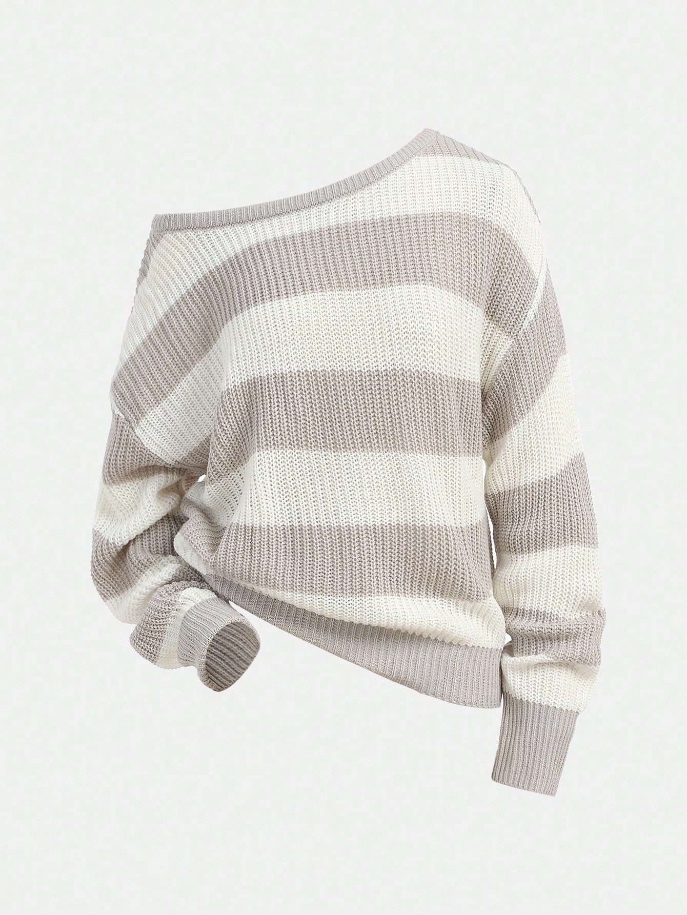 Teen Girls Casual Striped Knit Sweater,Minimalist&Fashionable,Suitable For Everyday Wear,Autumn/Winter Cute Tops Cropped Off Shoulder Top