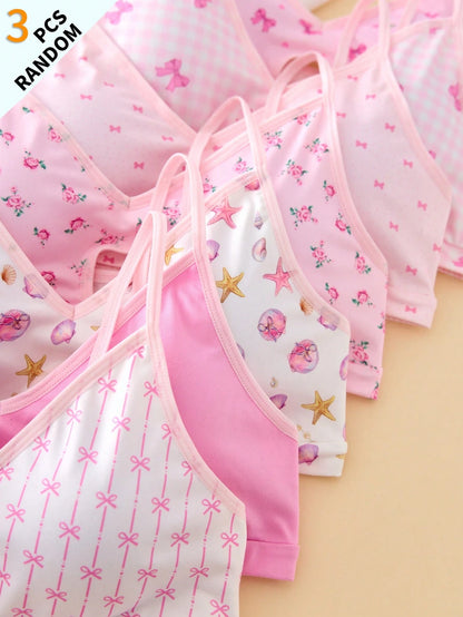 Teen Girls Simple Fashion Sweet Bra Underwear Floral Cherry Bow Print With Removable Padding