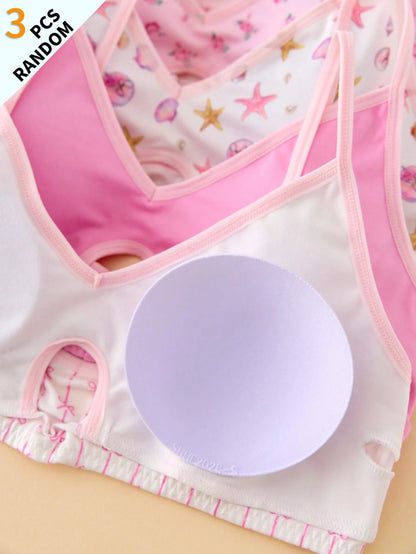 Teen Girls Simple Fashion Sweet Bra Underwear Floral Cherry Bow Print With Removable Padding