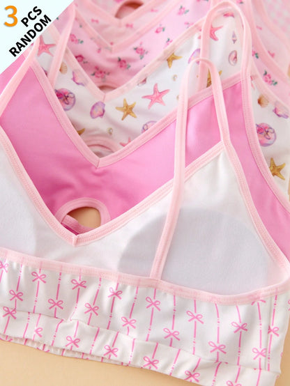 Teen Girls Simple Fashion Sweet Bra Underwear Floral Cherry Bow Print With Removable Padding