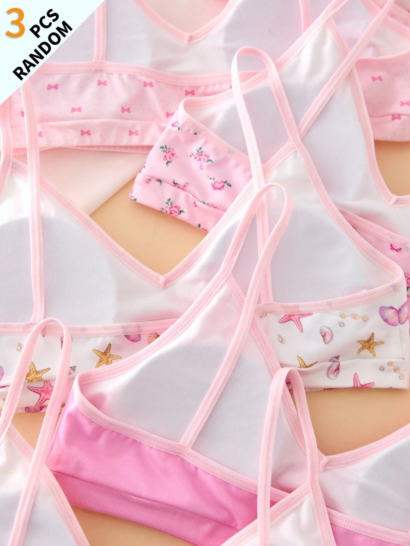 Teen Girls Simple Fashion Sweet Bra Underwear Floral Cherry Bow Print With Removable Padding