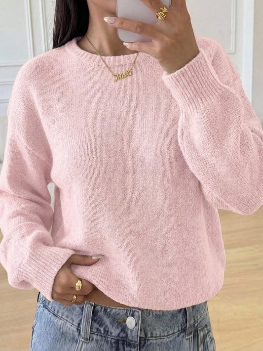 Teen Girls Sweaters Casual Baby Pink Lantern Sleeve Cropped Solid Color Long Sleeve Winter Holiday Back-To-School Autumn Cute Sweater