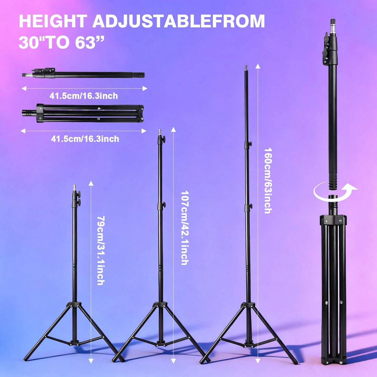 This 12-Inch Professional Photography LED Ring Light Kit Includes A 63-Inch Aluminum Tripod And Two Universal Phone Holders. It Is USB Powered, Offers 38 Colors And 10 Levels Of Adjustable Brightness