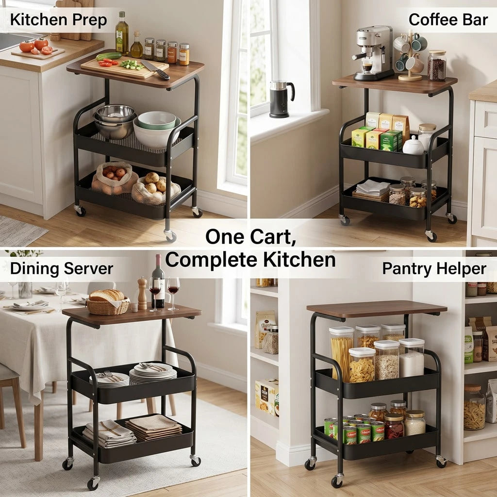 Three-Tier Metal Storage Cart With Wheels, Portable Mobile Cart, Snack Shelf, And Household Organization Storage Shelf